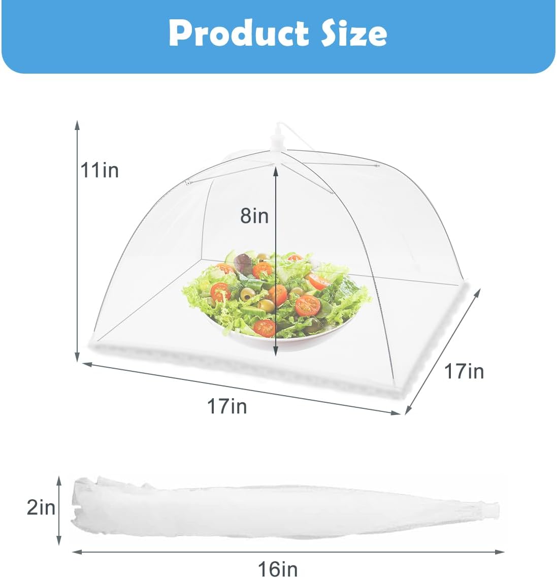 Omont Mesh Food Covers for Outside: 3 Pack 17"x17" Large Pop-Up Food Tents Umbrella Net for Outdoors, Picnic, Screen, BBQ,Reusable and Collapsible - Image 3