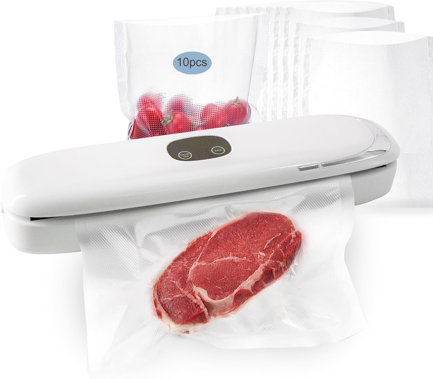 Vacuum Sealer Machine, Multifunctional Food Sealer for Sous Vide and Freshness Preservation, Includes 10 Vacuum Seal Bags, White - Image 5