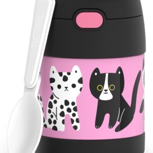 THERMOS FUNTAINER 10 Ounce Stainless Steel Vacuum Insulated Kids Food Jar with Spoon, Kittens