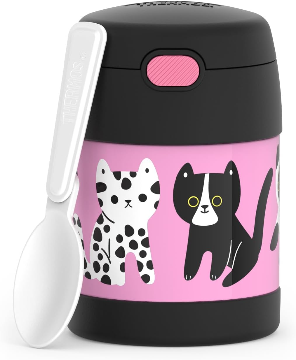 THERMOS FUNTAINER 10 Ounce Stainless Steel Vacuum Insulated Kids Food Jar with Spoon, Kittens