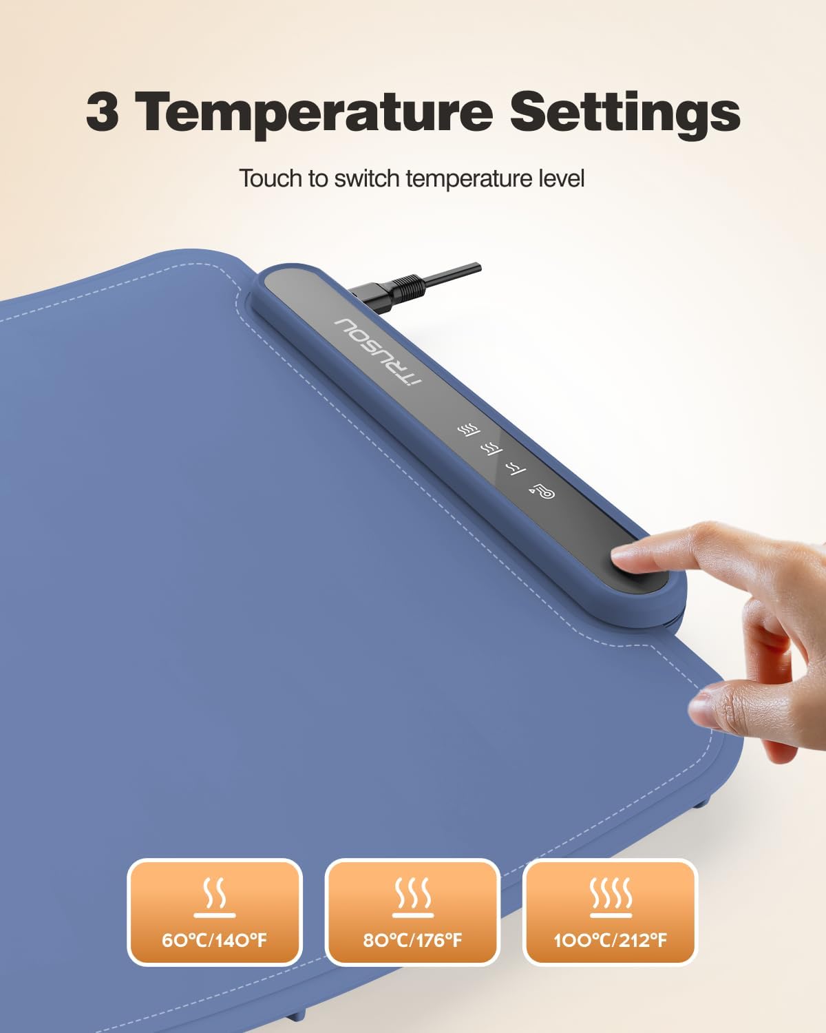 Food Warming Mat, iTRUSOU Food Warmer for Parties Buffets to Keep Food Warm or Thawing, Silicone Heating Mat for Food with 3 Temperature Settings for Sabbath, Family Gatherings, Holidays, Daily Use - Image 3