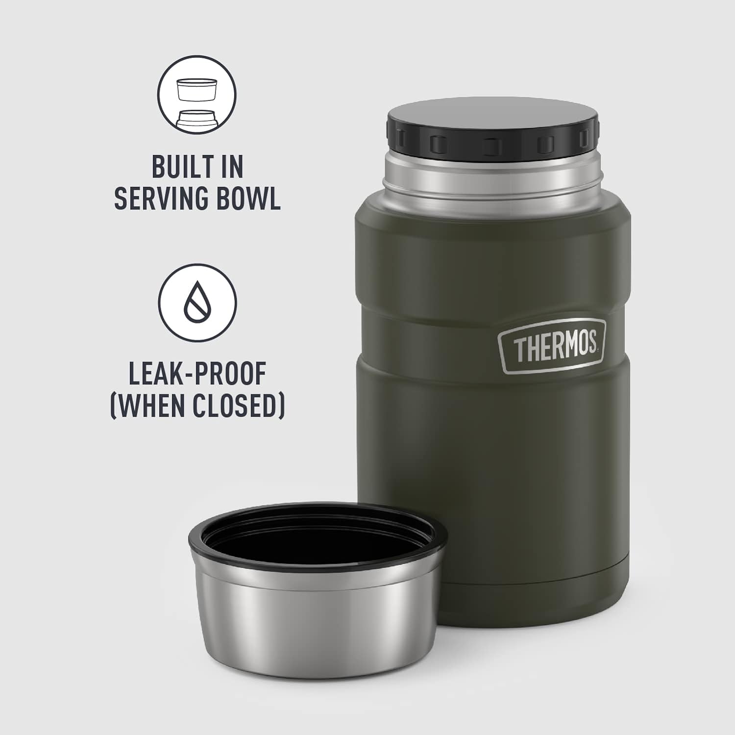 THERMOS Stainless King Vacuum-Insulated Food Jar, 24 Ounce, Army Green - Image 4