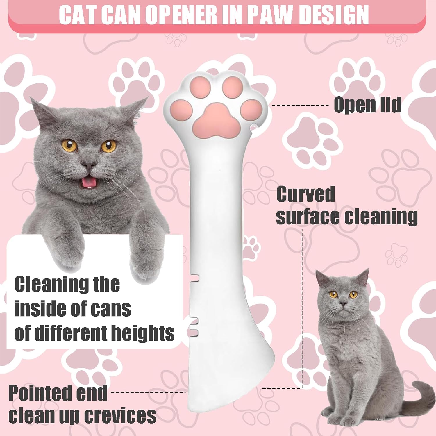 5 Pcs Pet Food Can Supplies Set Dog Cat Food Lid Cat Can Opener Cat Spoons for Wet Food (Pink) - Image 3