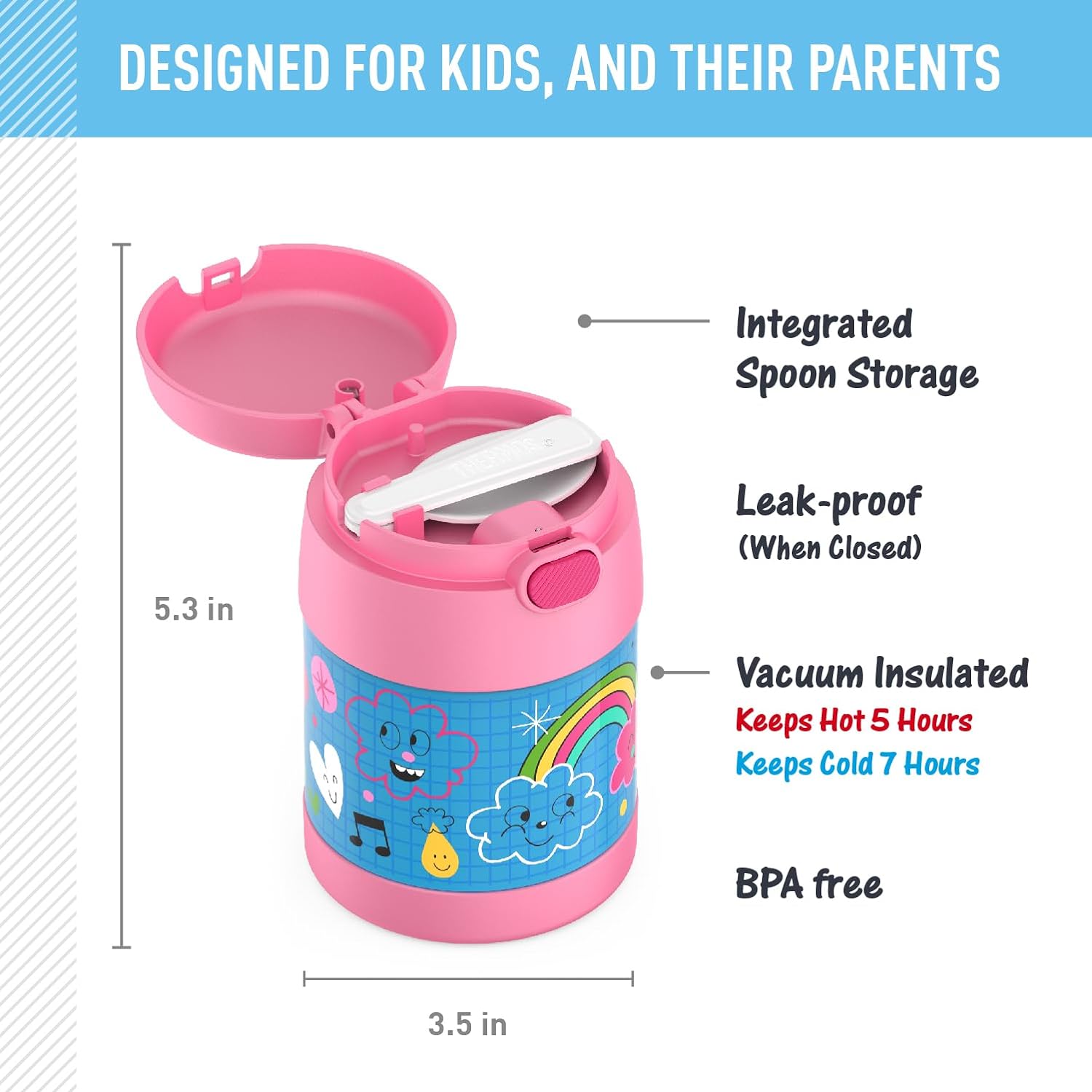 THERMOS FUNTAINER 10 Ounce Stainless Steel Vacuum Insulated Kids Food Jar with Spoon, Sketchbook - Image 2