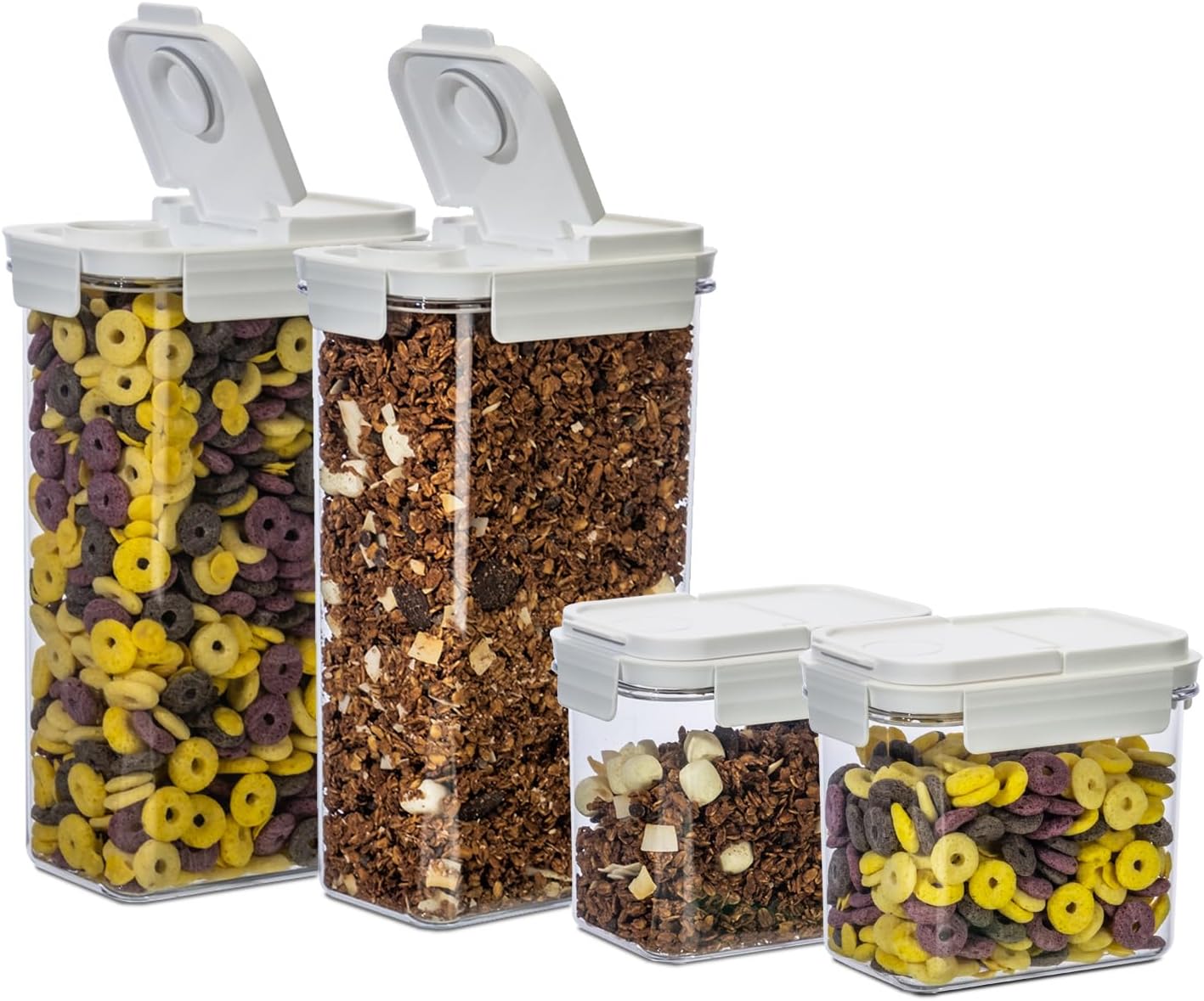Cereal Storage Containers, Food Grade BPA-Free Plastic, Reusable Pantry Organizers with Lids (FG-4pcs)
