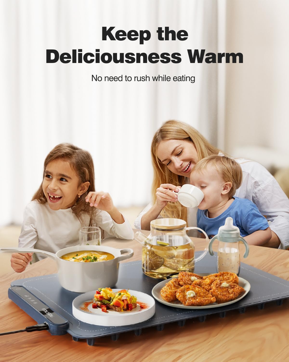 Food Warming Mat, iTRUSOU Food Warmer for Parties Buffets to Keep Food Warm or Thawing, Silicone Heating Mat for Food with 3 Temperature Settings for Sabbath, Family Gatherings, Holidays, Daily Use - Image 6