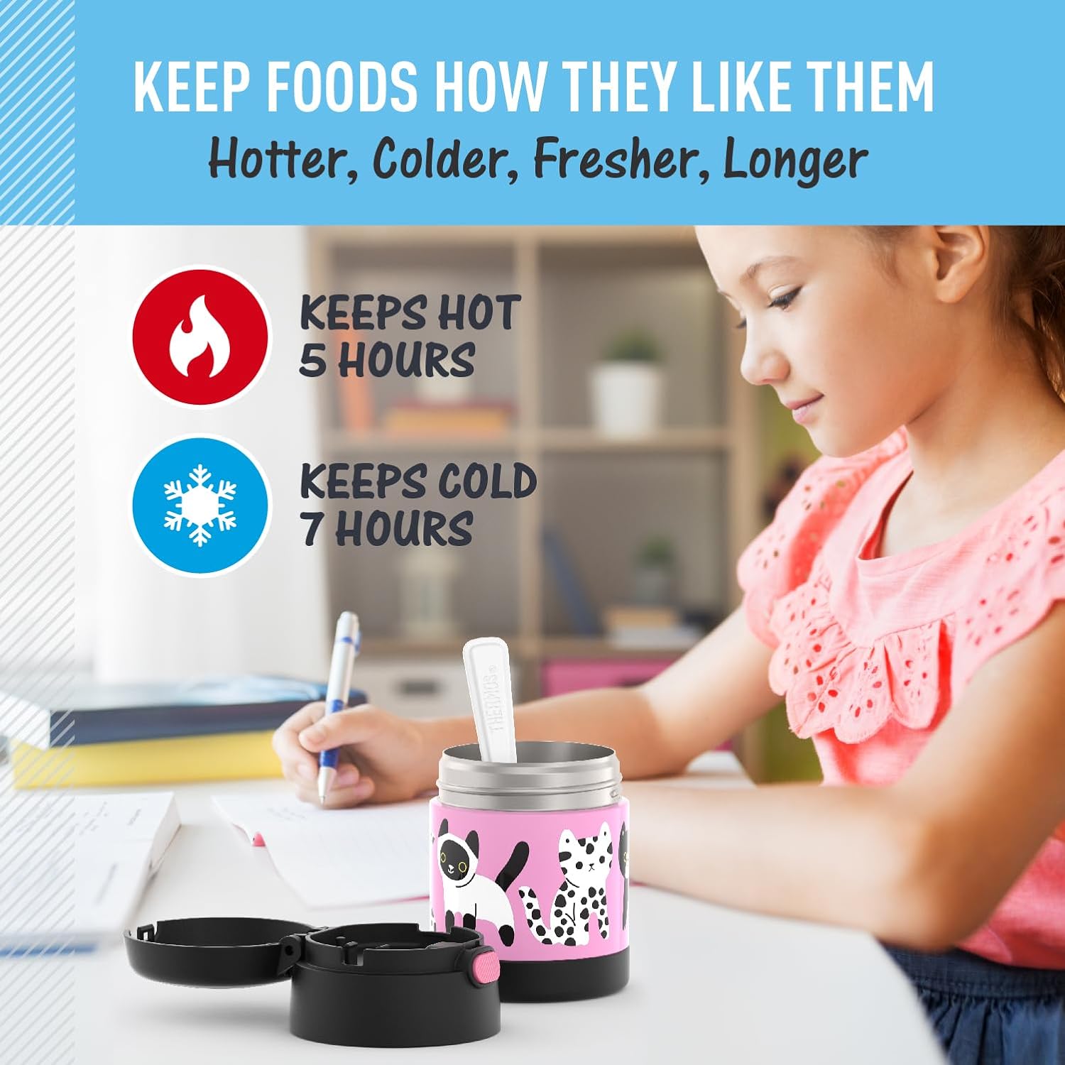 THERMOS FUNTAINER 10 Ounce Stainless Steel Vacuum Insulated Kids Food Jar with Spoon, Kittens - Image 5