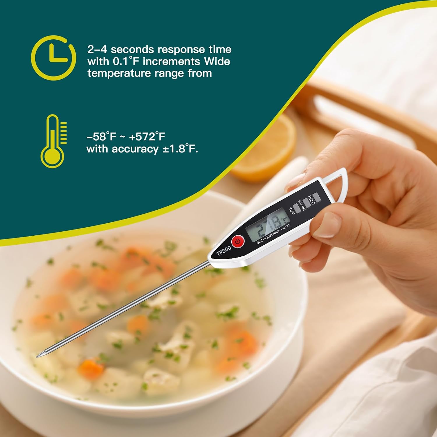 Waterproof Food Thermometer with Long Probe Digital Meat Thermometer for Water, Liquid, Candle and Cooking Instant Read Thermometer for Kitchen BBQ Grill Candy (Vivid Style) - Image 7