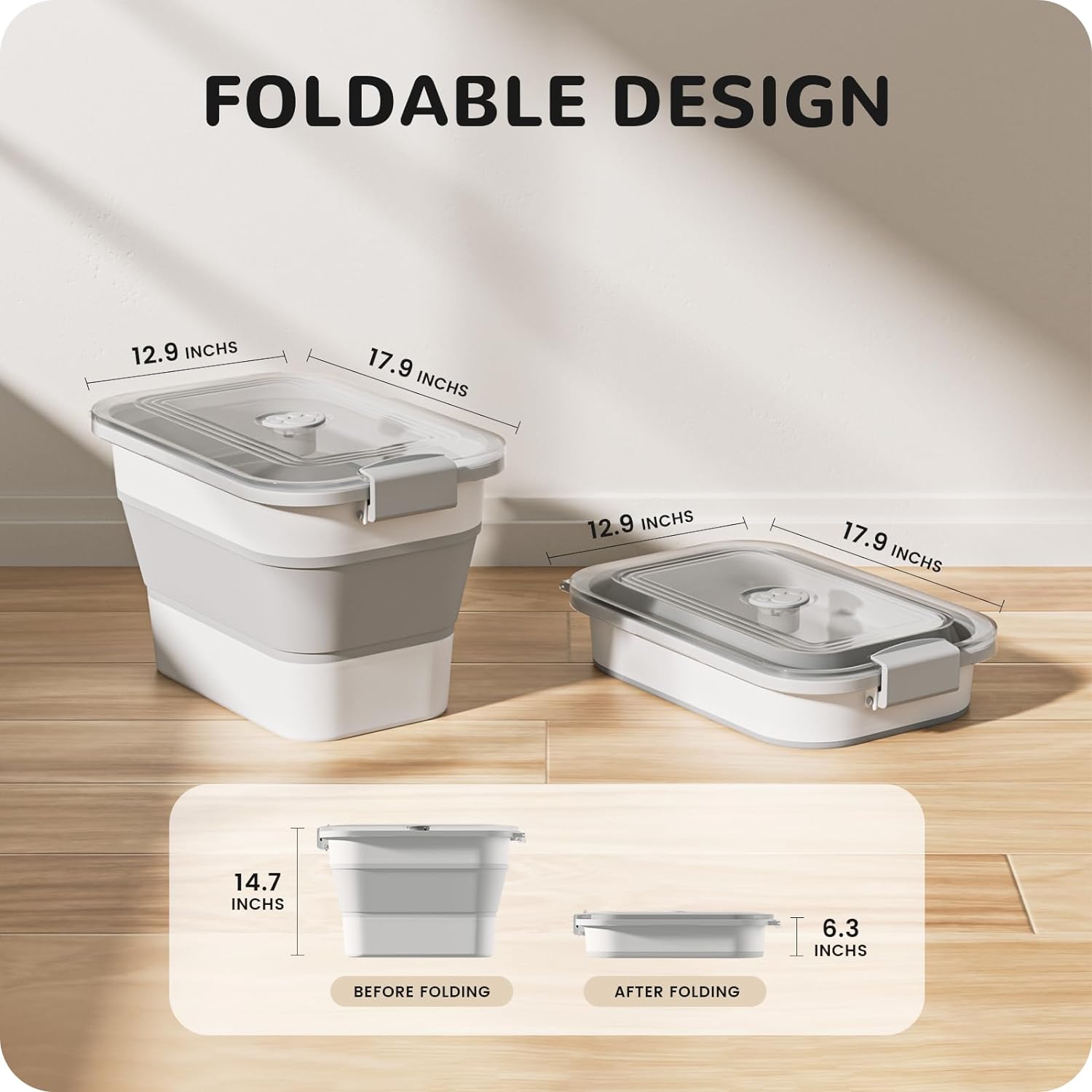 A-LuGei 23 lbs Airtight Dog Food Storage Container,【Easy to Travel】 Collapsible Pet Food Storage Bin with Attachable Casters,【Keep Dry Food Fresh】 Cat Food Container with Clear Lid and Measuring Cup - Image 6