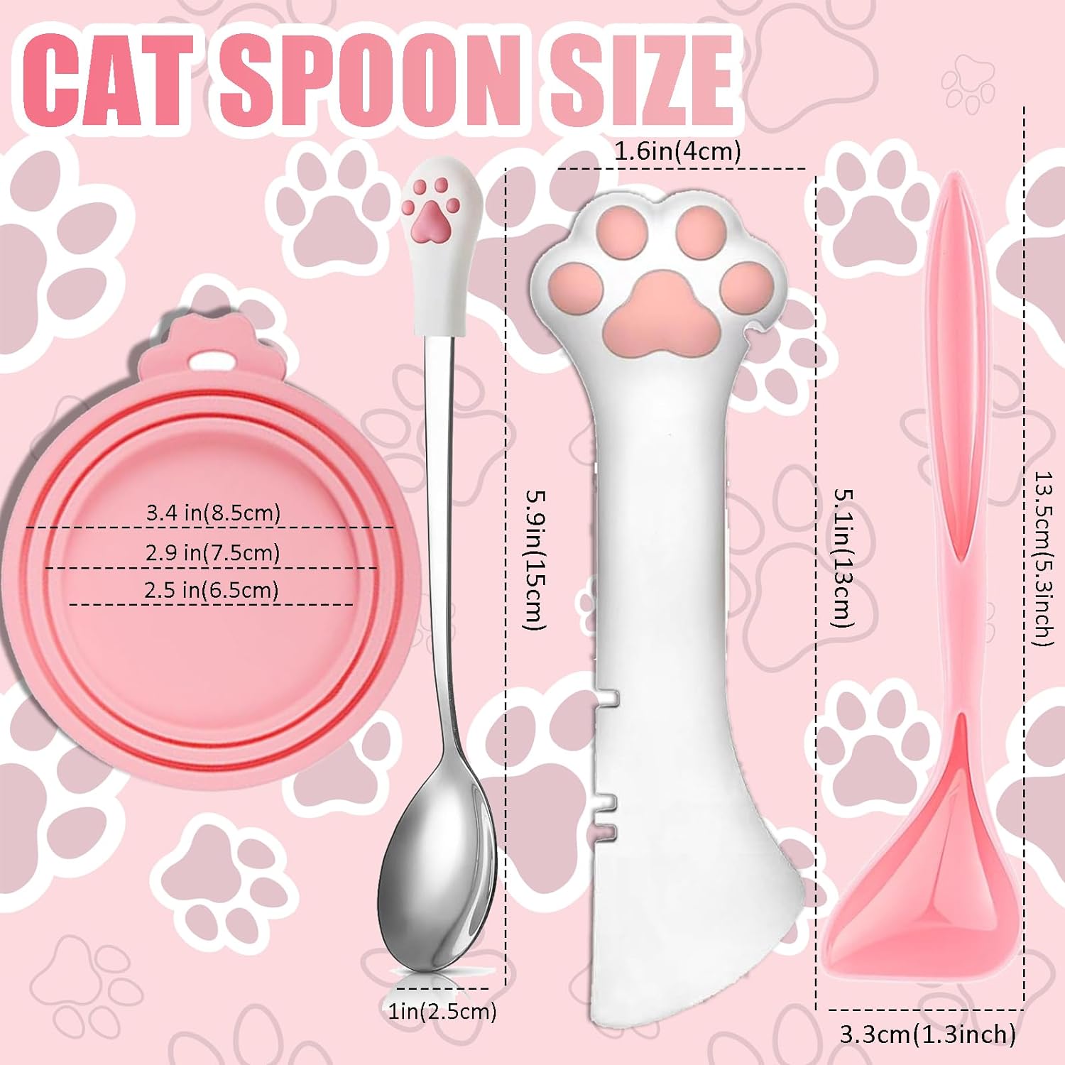 5 Pcs Pet Food Can Supplies Set Dog Cat Food Lid Cat Can Opener Cat Spoons for Wet Food (Pink) - Image 2