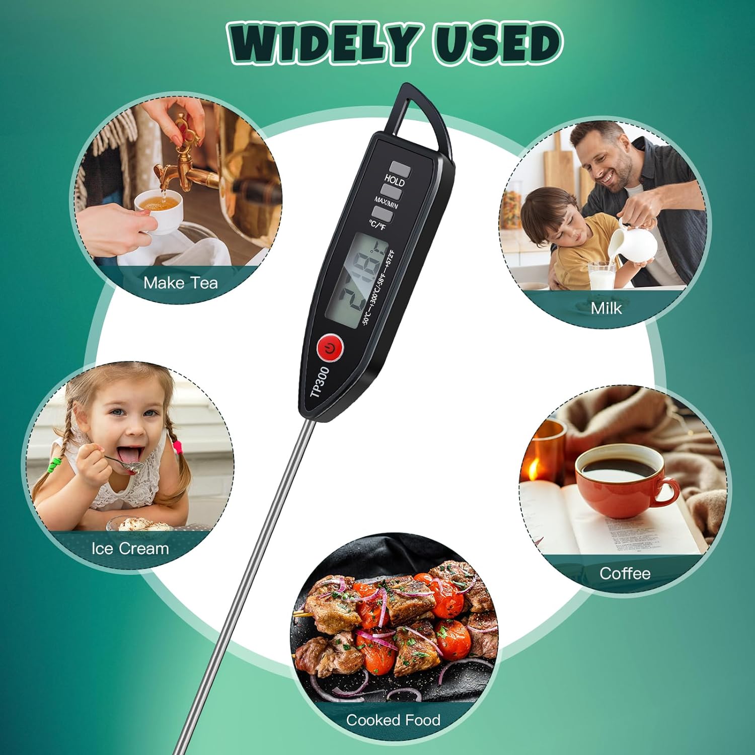 Waterproof Food Thermometer with Long Probe Digital Meat Thermometer for Water, Liquid, Candle and Cooking Instant Read Thermometer for Kitchen BBQ Grill Candy (Vivid Style) - Image 6
