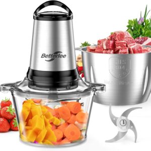 Food Processor, 500W Meat Grinder with Two 8 Cups Bowls, Electric Food Chopper with 1 Bi-Level Blades, 2 Speed Kithchen Chopper for Meats, Vegetable, Nuts, Baby Food