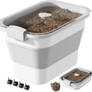 A-LuGei 23 lbs Airtight Dog Food Storage Container,【Easy to Travel】 Collapsible Pet Food Storage Bin with Attachable Casters,【Keep Dry Food Fresh】 Cat Food Container with Clear Lid and Measuring Cup