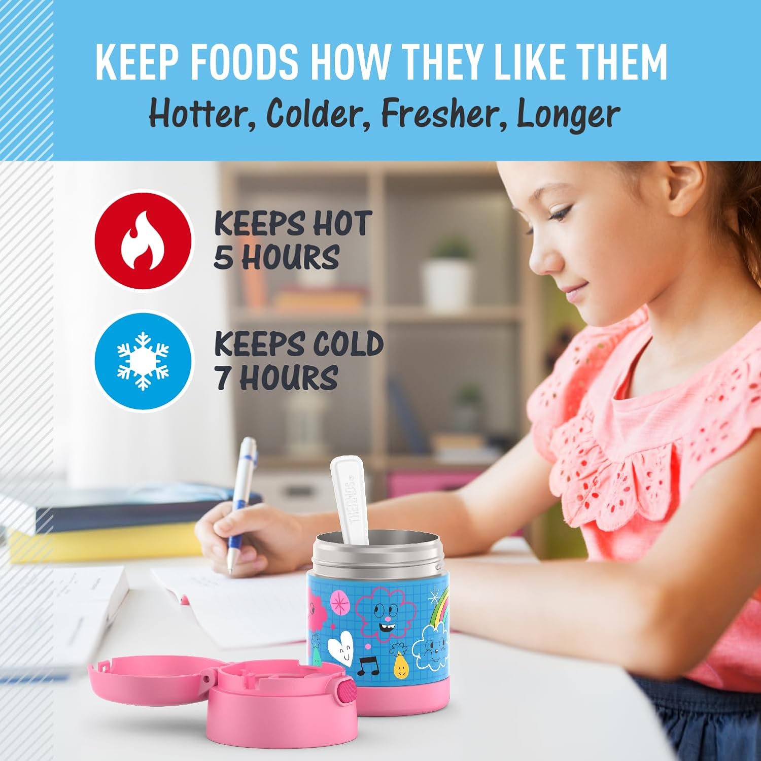 THERMOS FUNTAINER 10 Ounce Stainless Steel Vacuum Insulated Kids Food Jar with Spoon, Sketchbook - Image 5