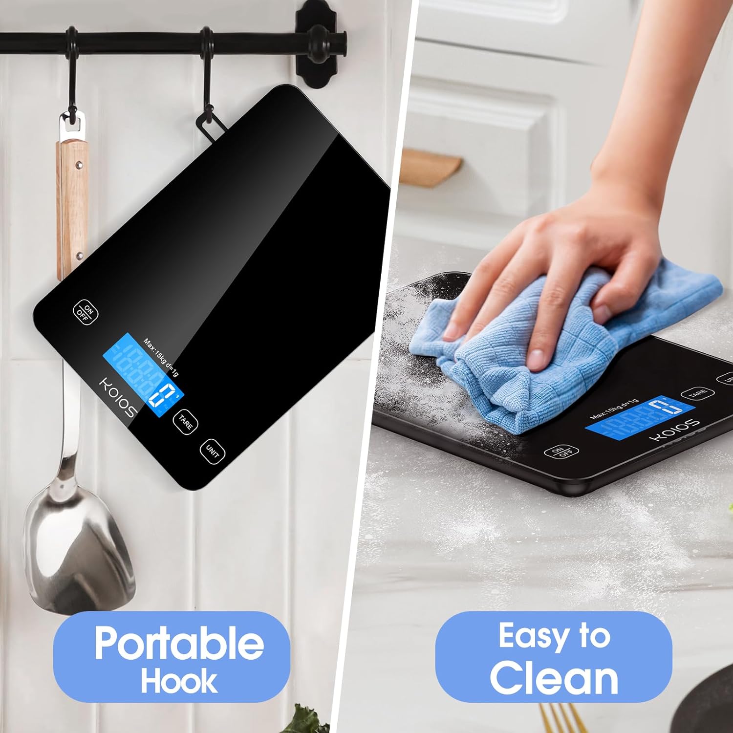 KOIOS Food Scale, 33lb/15kg Digital Kitchen Scale Grams and Ounces for Cooking Baking, 1g/0.1oz Precise Graduation, Type-C Charging, Tare Function, AAA Battery Included(Black) - Image 8