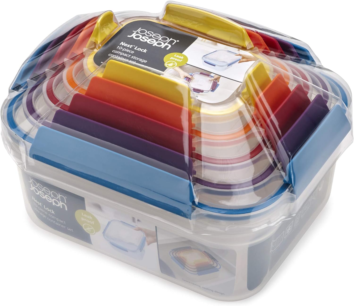Joseph Joseph Nest Lock Plastic BPA Free Food Storage Container Set with Lockable Airtight Leakproof Lids, 10-Piece, Multi-Color - Image 8