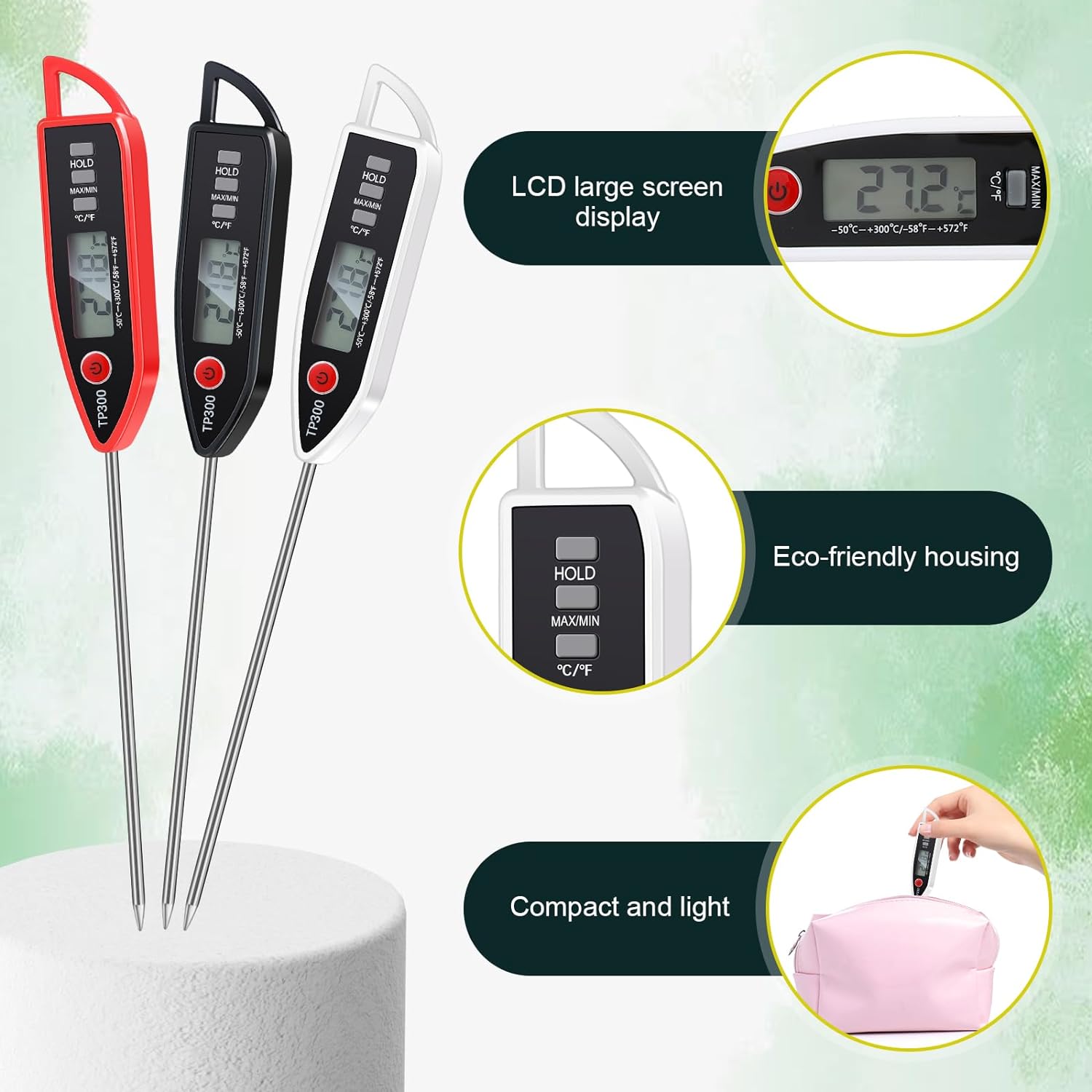 Waterproof Food Thermometer with Long Probe Digital Meat Thermometer for Water, Liquid, Candle and Cooking Instant Read Thermometer for Kitchen BBQ Grill Candy (Vivid Style) - Image 3