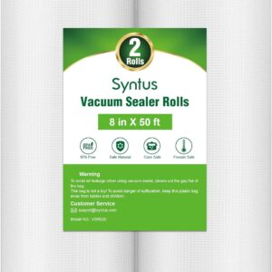 Syntus Vacuum Sealer Bags for Food, 2 Rolls 8" x 50' Commercial Grade Bag Rolls, BPA Free Food Vac Bags for Storage, Meal Prep or Sous Vide