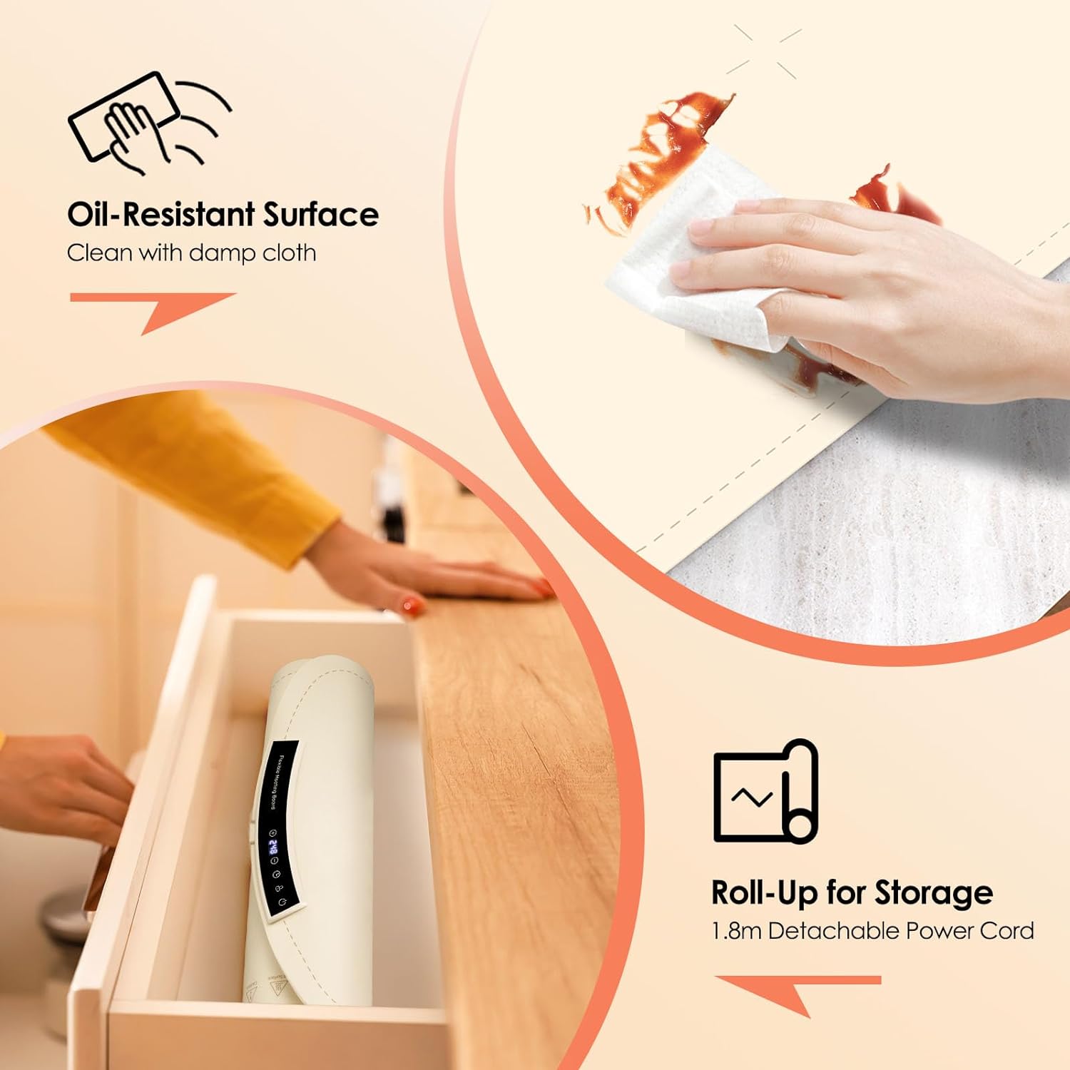 Food Warming Mat, Electric Warming Tray for Buffets & Parties, Silicone Heating Mat for Food with 9 Temperature Settings, Roll-Up Storage, 25.8"x15.6" - Image 6