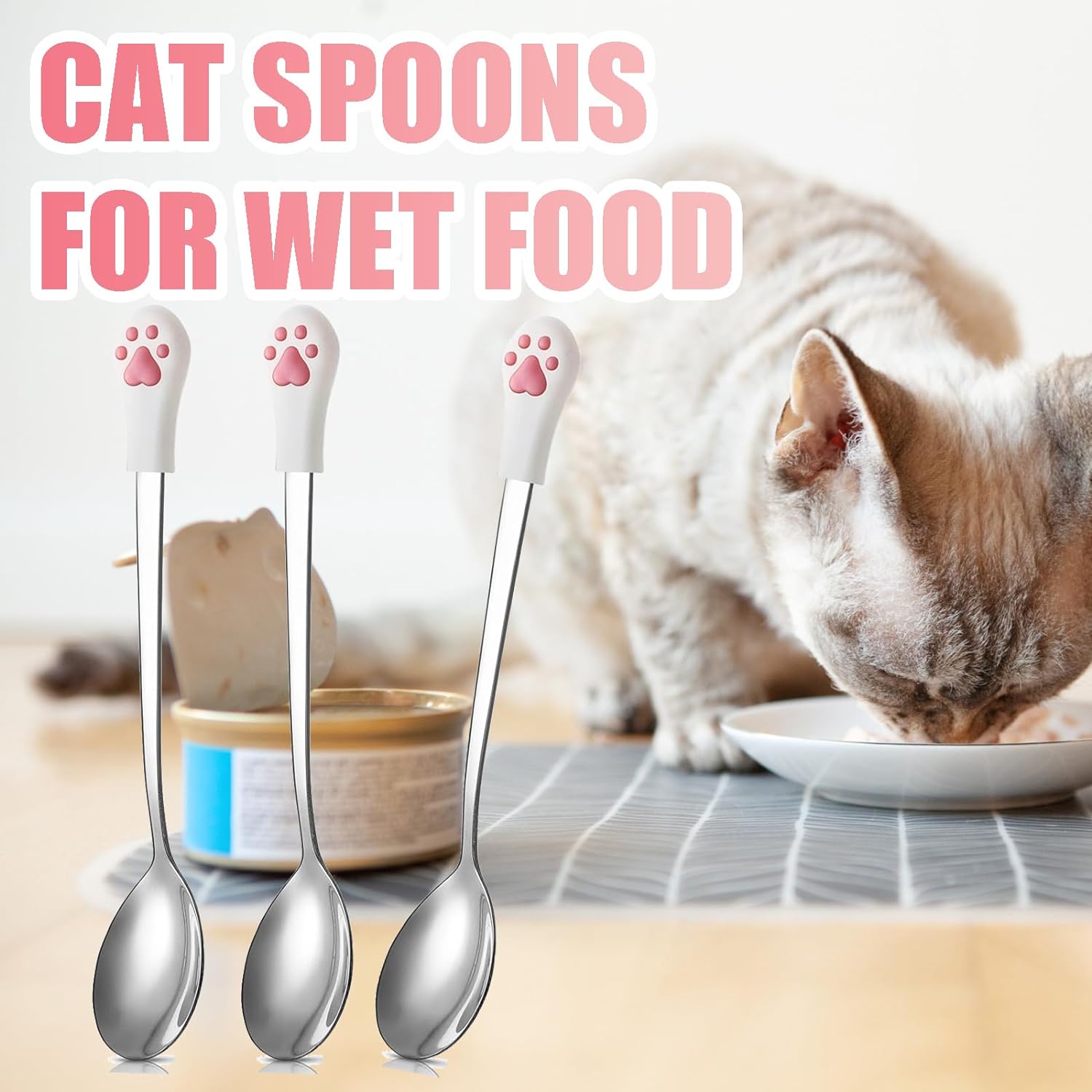 5 Pcs Pet Food Can Supplies Set Dog Cat Food Lid Cat Can Opener Cat Spoons for Wet Food (Pink) - Image 7