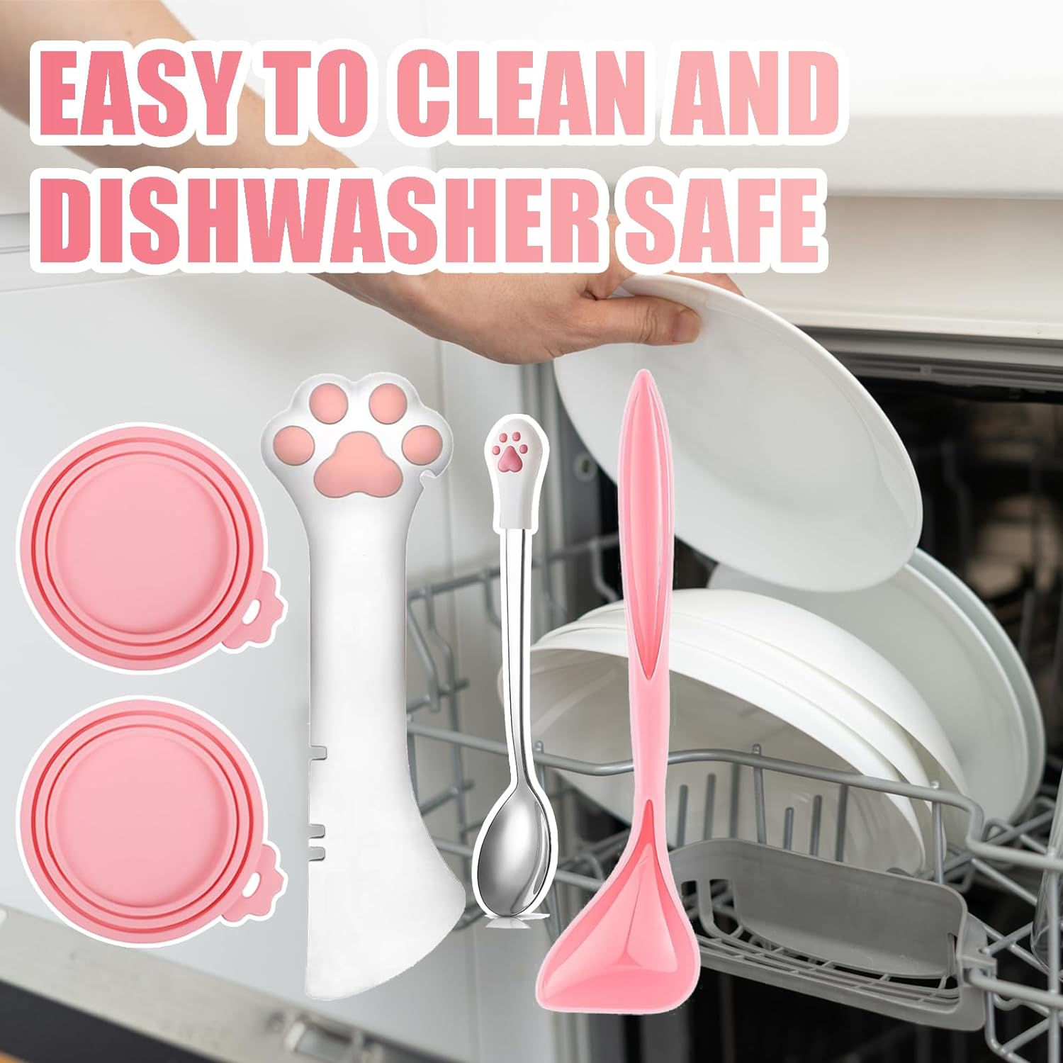 5 Pcs Pet Food Can Supplies Set Dog Cat Food Lid Cat Can Opener Cat Spoons for Wet Food (Pink) - Image 6