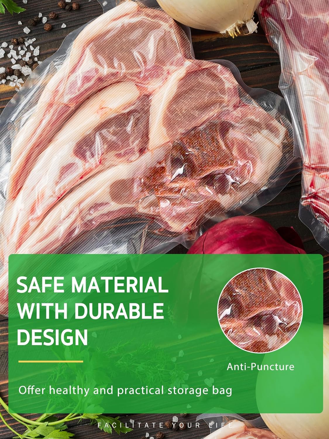 Syntus Vacuum Sealer Bags for Food, 2 Rolls 8" x 50' Commercial Grade Bag Rolls, BPA Free Food Vac Bags for Storage, Meal Prep or Sous Vide - Image 5