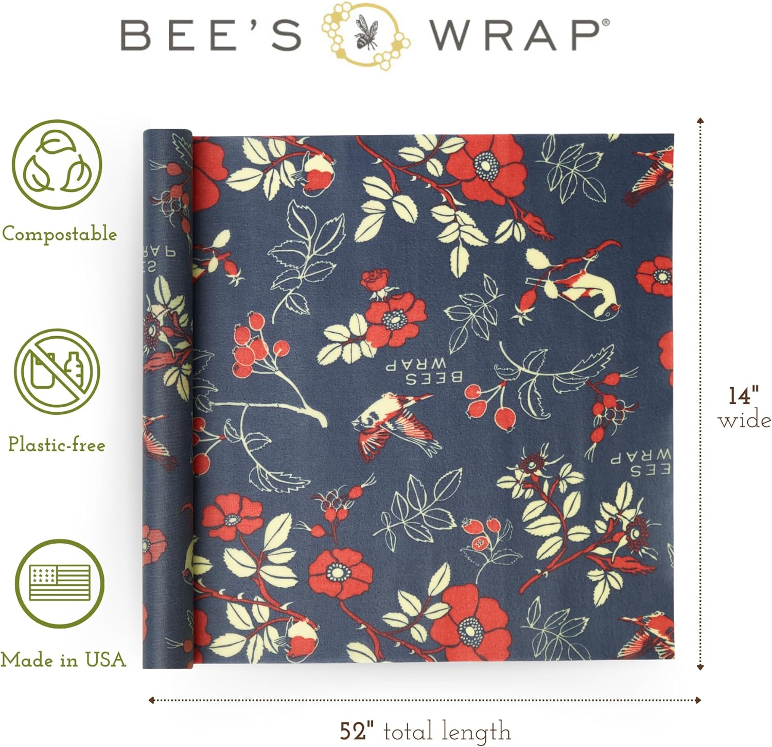 Bee's Wrap Reusable Beeswax Food Wraps Made in the USA, Eco Friendly Beeswax Food Wrap, Sustainable Food Storage Container, Organic Cotton Food Wrap, XXL Cut To Size Wax Paper Roll, Botanical Print - Image 2