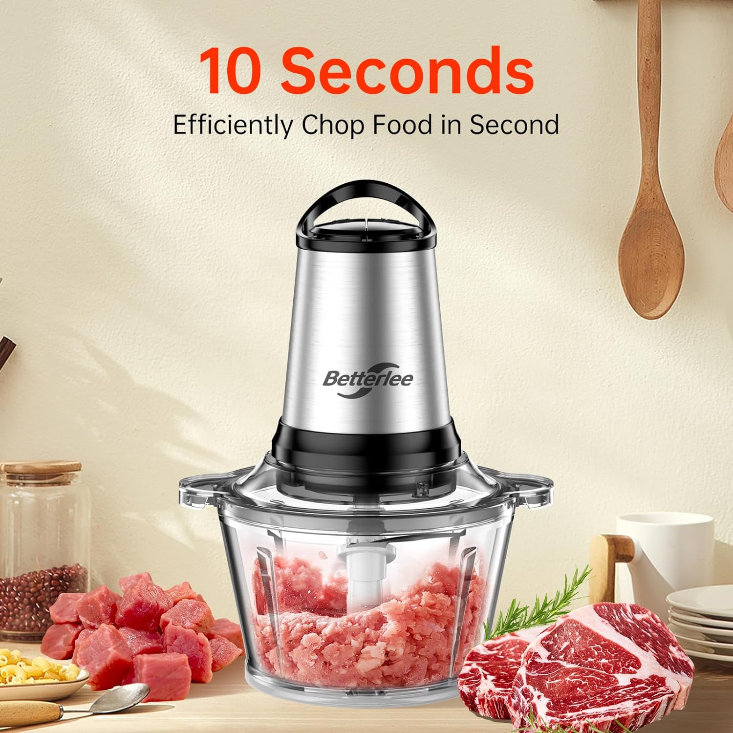 Food Processor, 500W Meat Grinder with Two 8 Cups Bowls, Electric Food Chopper with 1 Bi-Level Blades, 2 Speed Kithchen Chopper for Meats, Vegetable, Nuts, Baby Food - Image 6
