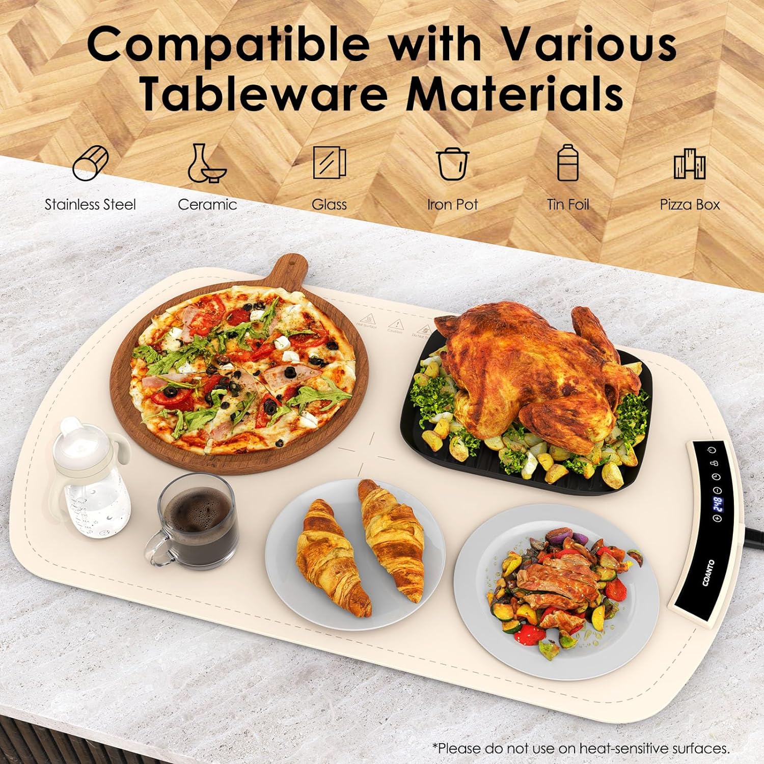 Food Warming Mat, Electric Warming Tray for Buffets & Parties, Silicone Heating Mat for Food with 9 Temperature Settings, Roll-Up Storage, 25.8"x15.6" - Image 4