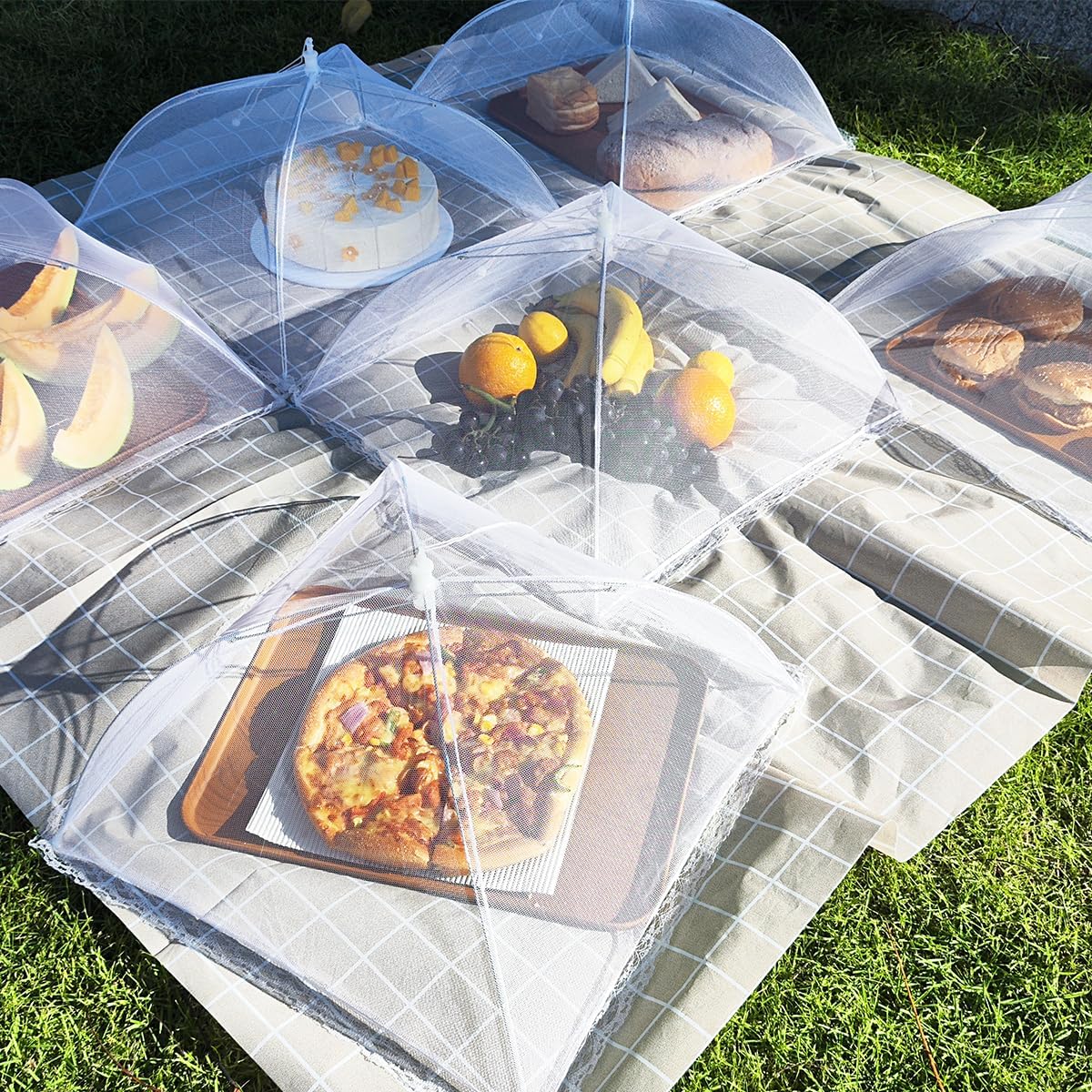 Omont Mesh Food Covers for Outside: 3 Pack 17"x17" Large Pop-Up Food Tents Umbrella Net for Outdoors, Picnic, Screen, BBQ,Reusable and Collapsible - Image 7