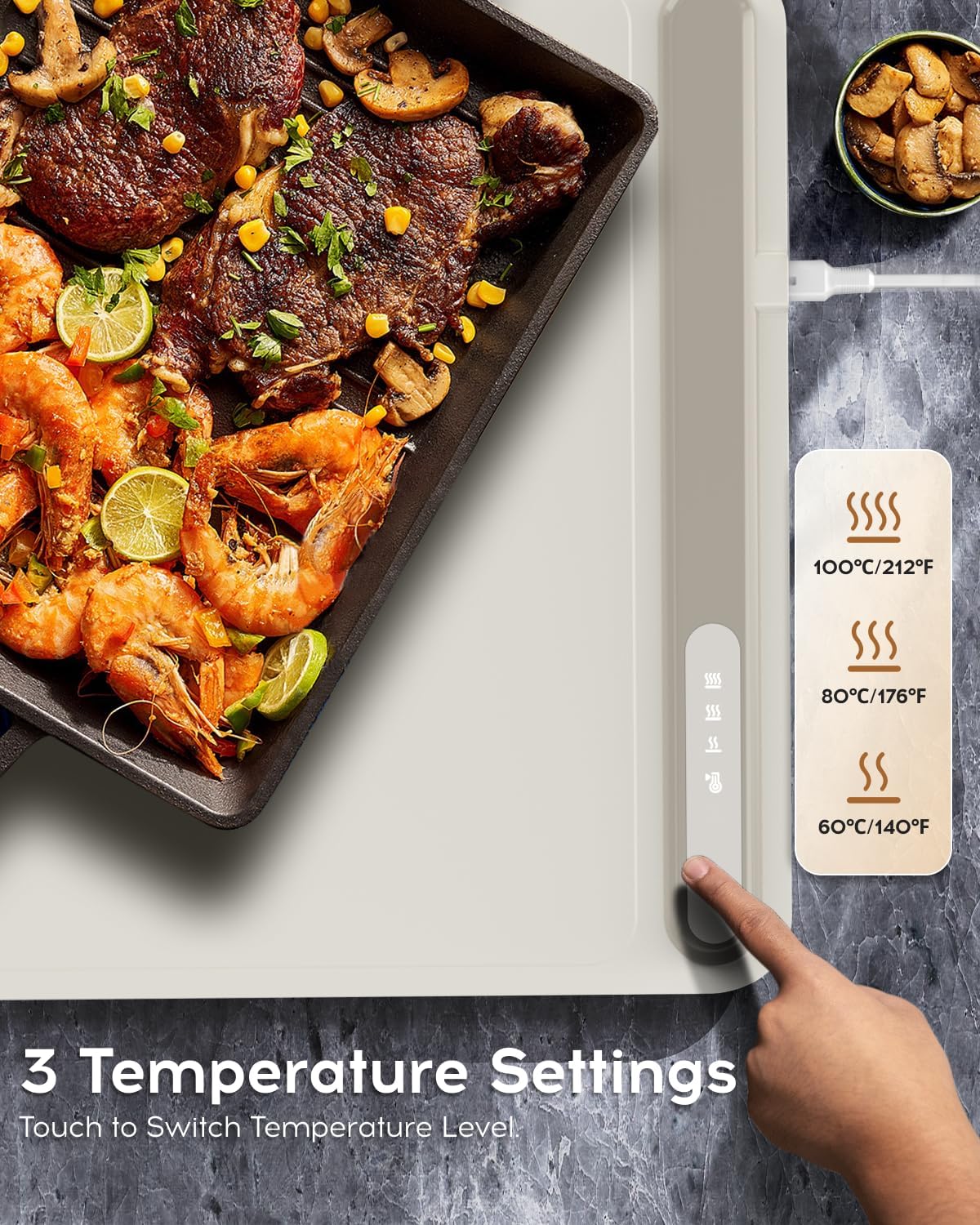 Electric Warming Tray - Full Surface Heating,Rollable & Portable,Premium Silicone Nano-Material,3 Temperature Settings,Auto Shut-Off -Versatile Food Warmer for Gatherings,Parties,Everyday Use - Image 2