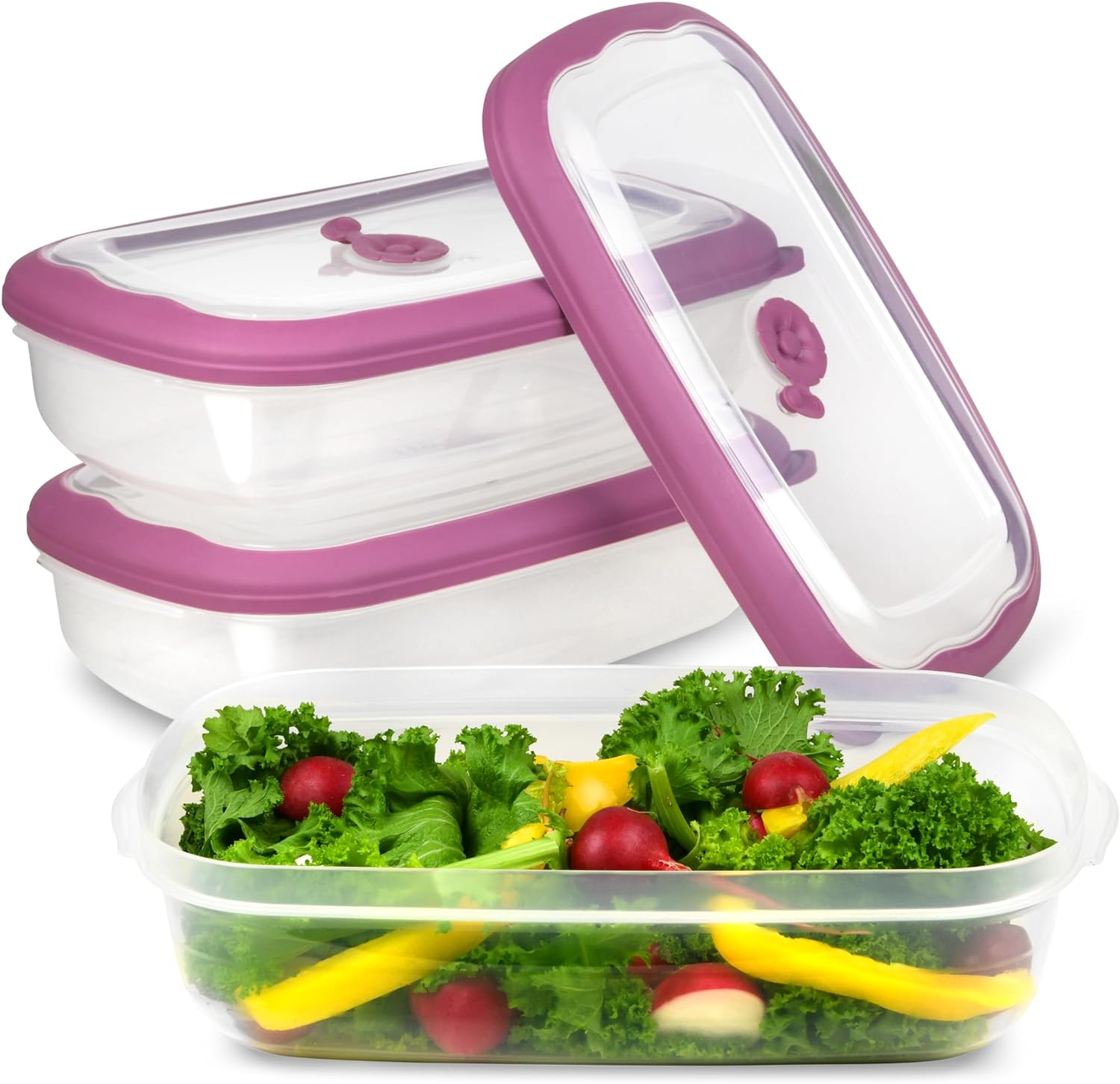 Tribello Plastic Food Storage Containers With Lids - 53 Oz Airtight Container Box For Food Storage, Meal Prep, Freezer, Microwave And Dishwasher Safe, Steam Vent Lids, BPA-Free - 3 Pack