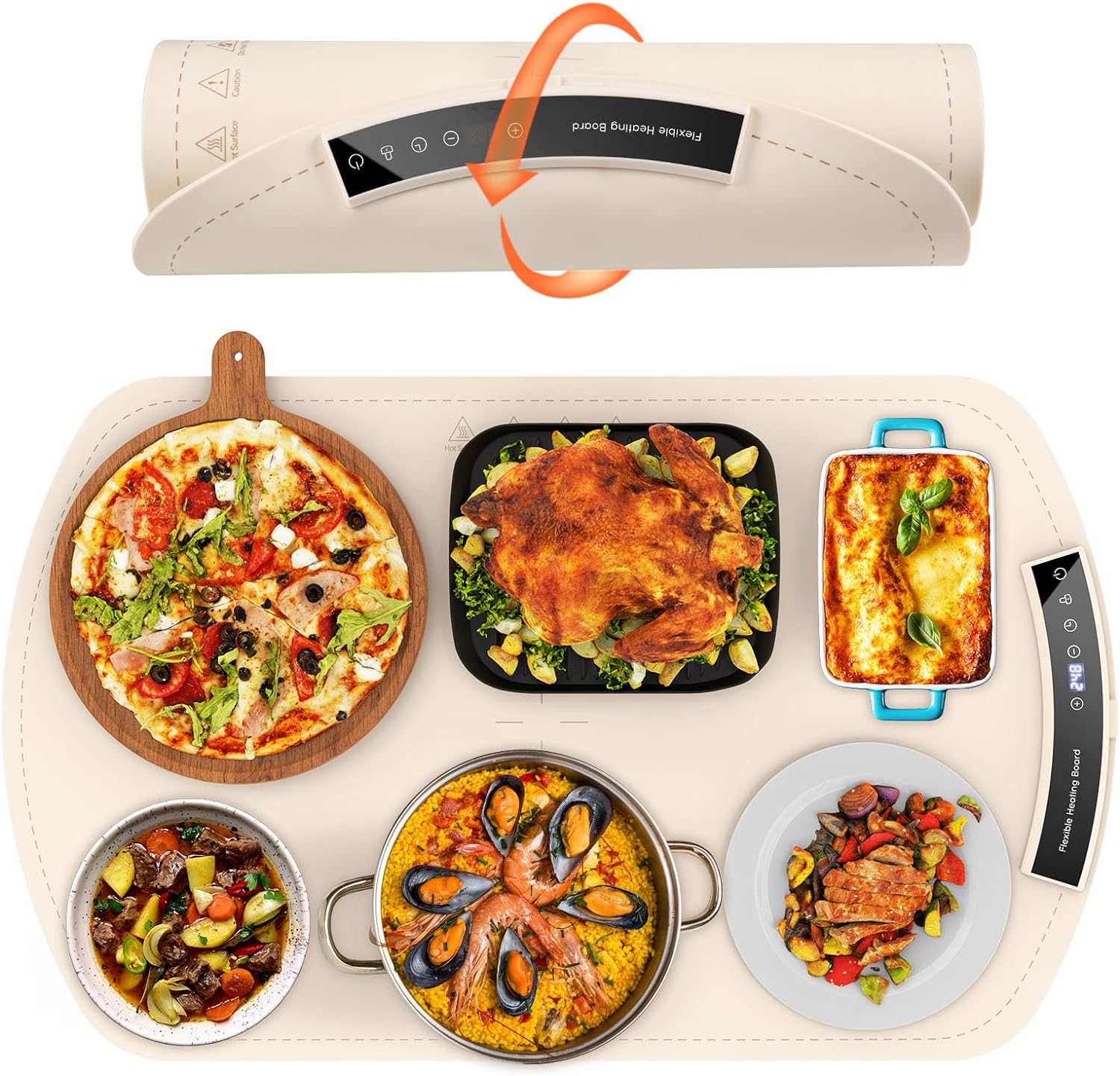 Food Warming Mat, Electric Warming Tray for Buffets & Parties, Silicone Heating Mat for Food with 9 Temperature Settings, Roll-Up Storage, 25.8"x15.6" - Image 8