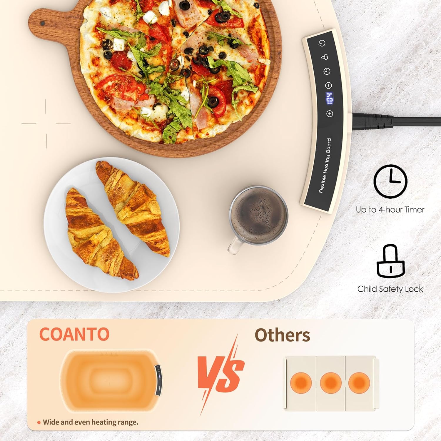 Food Warming Mat, Electric Warming Tray for Buffets & Parties, Silicone Heating Mat for Food with 9 Temperature Settings, Roll-Up Storage, 25.8"x15.6" - Image 5