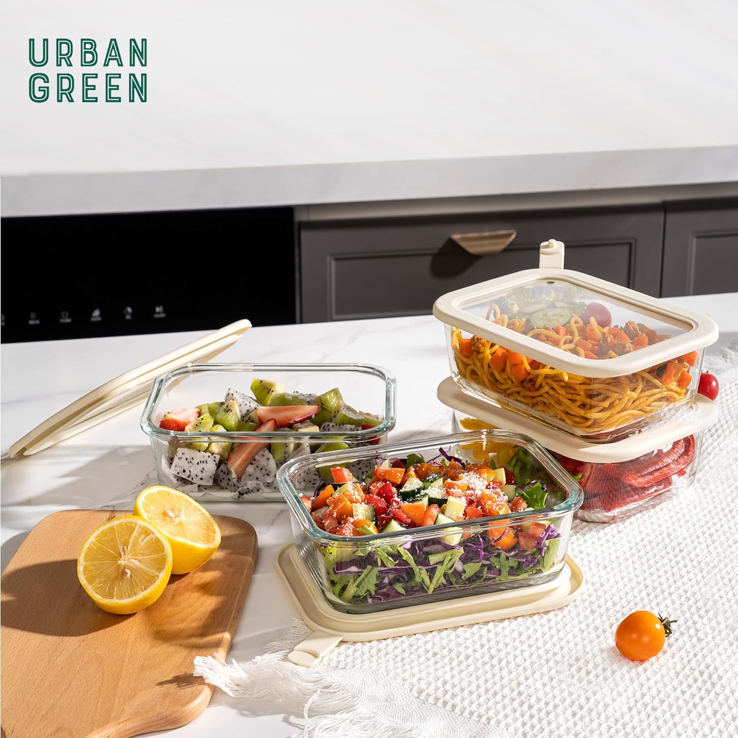 Urban Green Glass Food Storage Containers with Glass Lids, Microwave Safe Glass Food Containers with Lids, Airtight Glass Food Container Sets, LeakProof, BPA Free, 100% Plastic Free, 4 Pack - Image 6