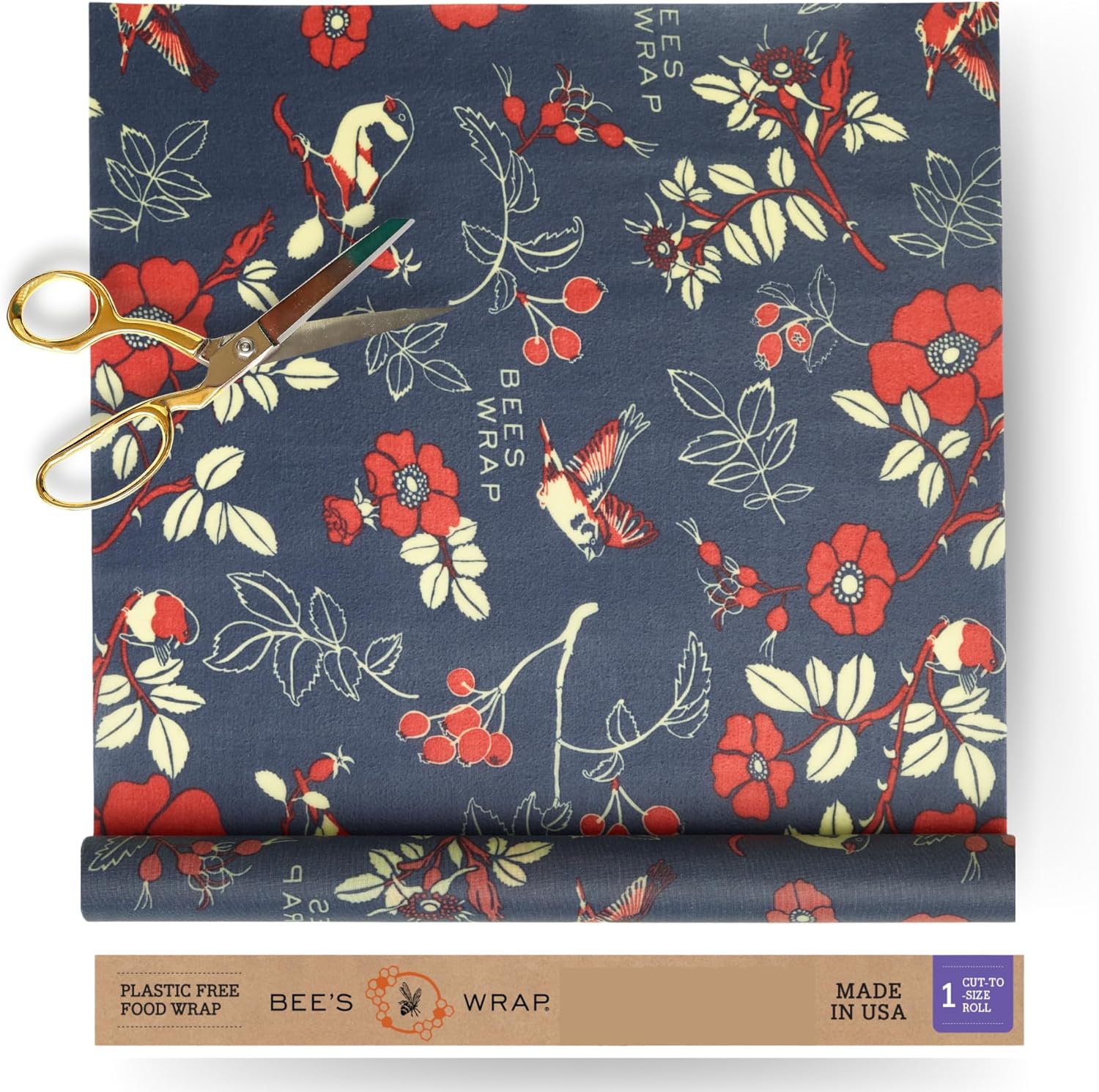 Bee's Wrap Reusable Beeswax Food Wraps Made in the USA, Eco Friendly Beeswax Food Wrap, Sustainable Food Storage Container, Organic Cotton Food Wrap, XXL Cut To Size Wax Paper Roll, Botanical Print