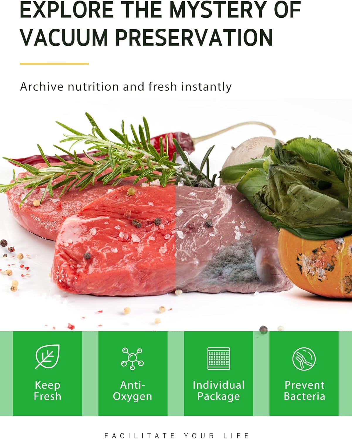 Syntus Vacuum Sealer Bags for Food, 2 Rolls 8" x 50' Commercial Grade Bag Rolls, BPA Free Food Vac Bags for Storage, Meal Prep or Sous Vide - Image 4