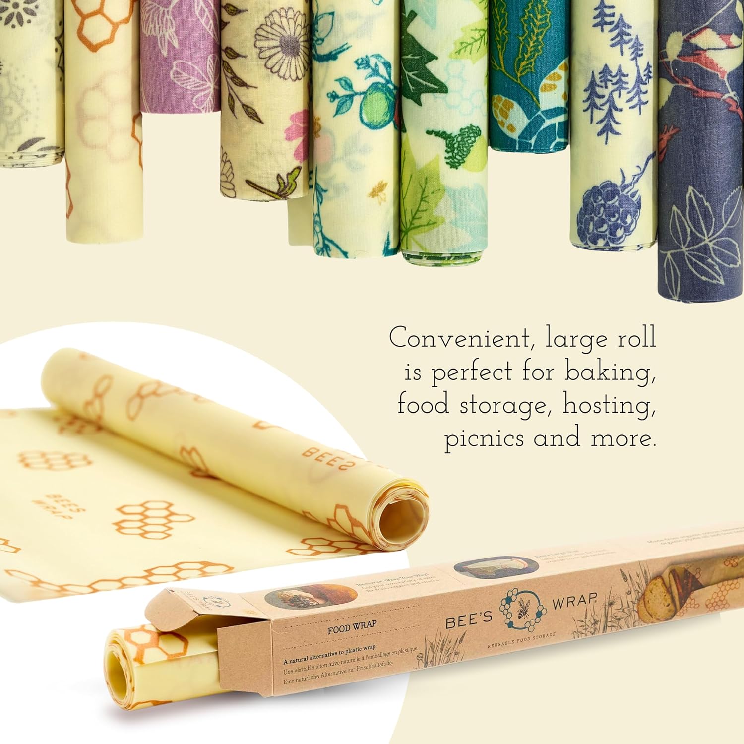 Bee's Wrap Reusable Beeswax Food Wraps Made in the USA, Eco Friendly Beeswax Food Wrap, Sustainable Food Storage Container, Organic Cotton Food Wrap, XXL Cut To Size Wax Paper Roll, Botanical Print - Image 6