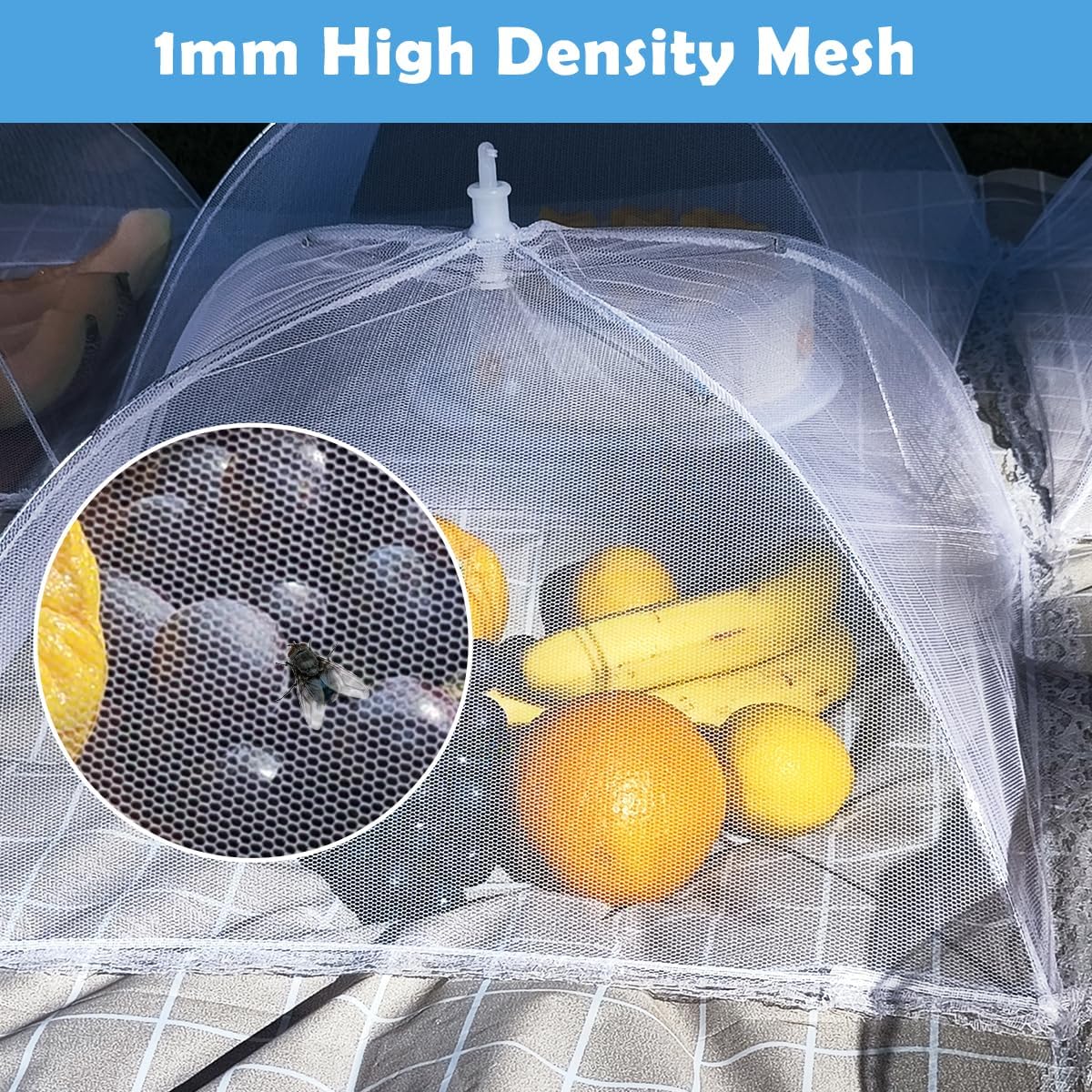 Omont Mesh Food Covers for Outside: 3 Pack 17"x17" Large Pop-Up Food Tents Umbrella Net for Outdoors, Picnic, Screen, BBQ,Reusable and Collapsible - Image 6