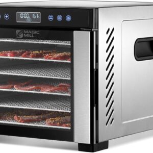 Magic Mill Commercial Food Dehydrator Machine | 7 Stainless Steel Trays | Adjustable Timer, Temperature Control | Dryer for Jerky, Herb, Beef, Fruit