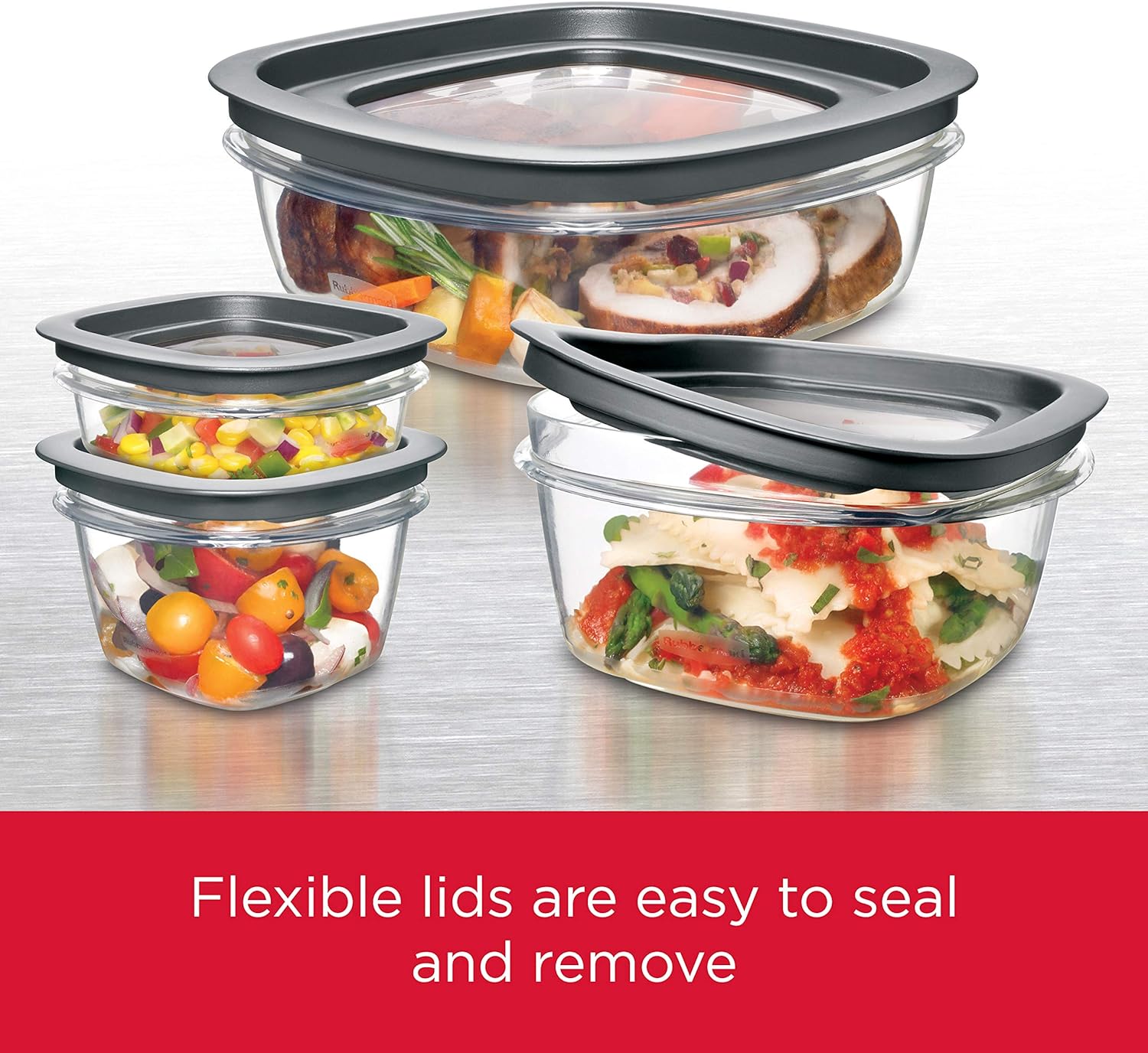 Rubbermaid 28-Piece Clear/Grey Food Storage Containers, Premium Snap Bases, and Various Size Lids, Perfect for Meal Prep, Leftovers, and Dishwasher Safe - Image 3