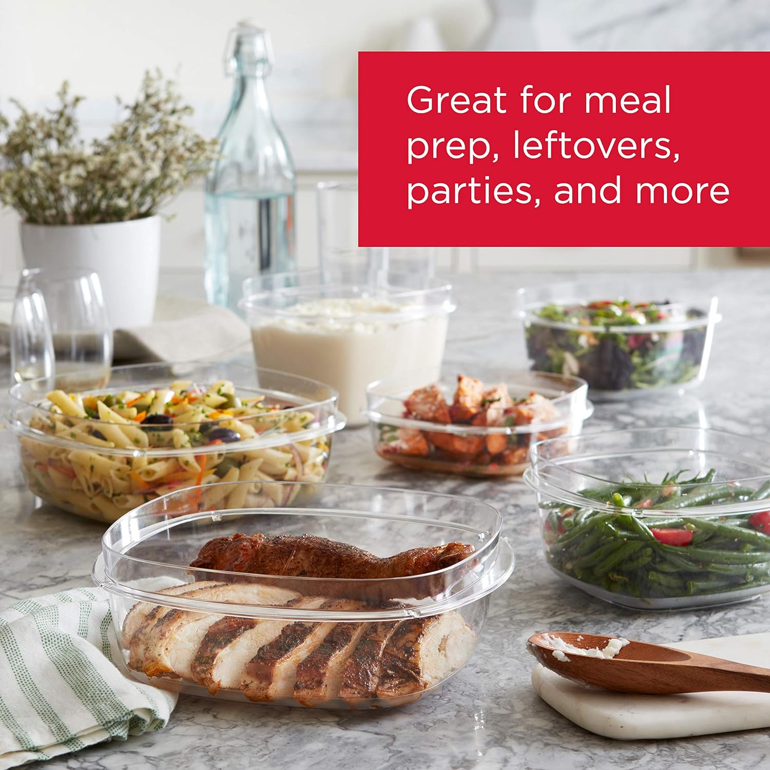 Rubbermaid 28-Piece Clear/Grey Food Storage Containers, Premium Snap Bases, and Various Size Lids, Perfect for Meal Prep, Leftovers, and Dishwasher Safe - Image 4