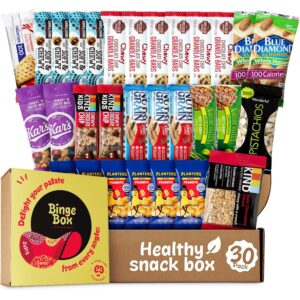 Healthy Snack Box Care Package -30 Piece Food Snack Variety Pack for, College Kids, Adults, Military, Boyfriend, Girlfriend, Office ,Birthdays, – This Healthy Snack Packs Includes a Variety of Granola Bars, Nuts & More