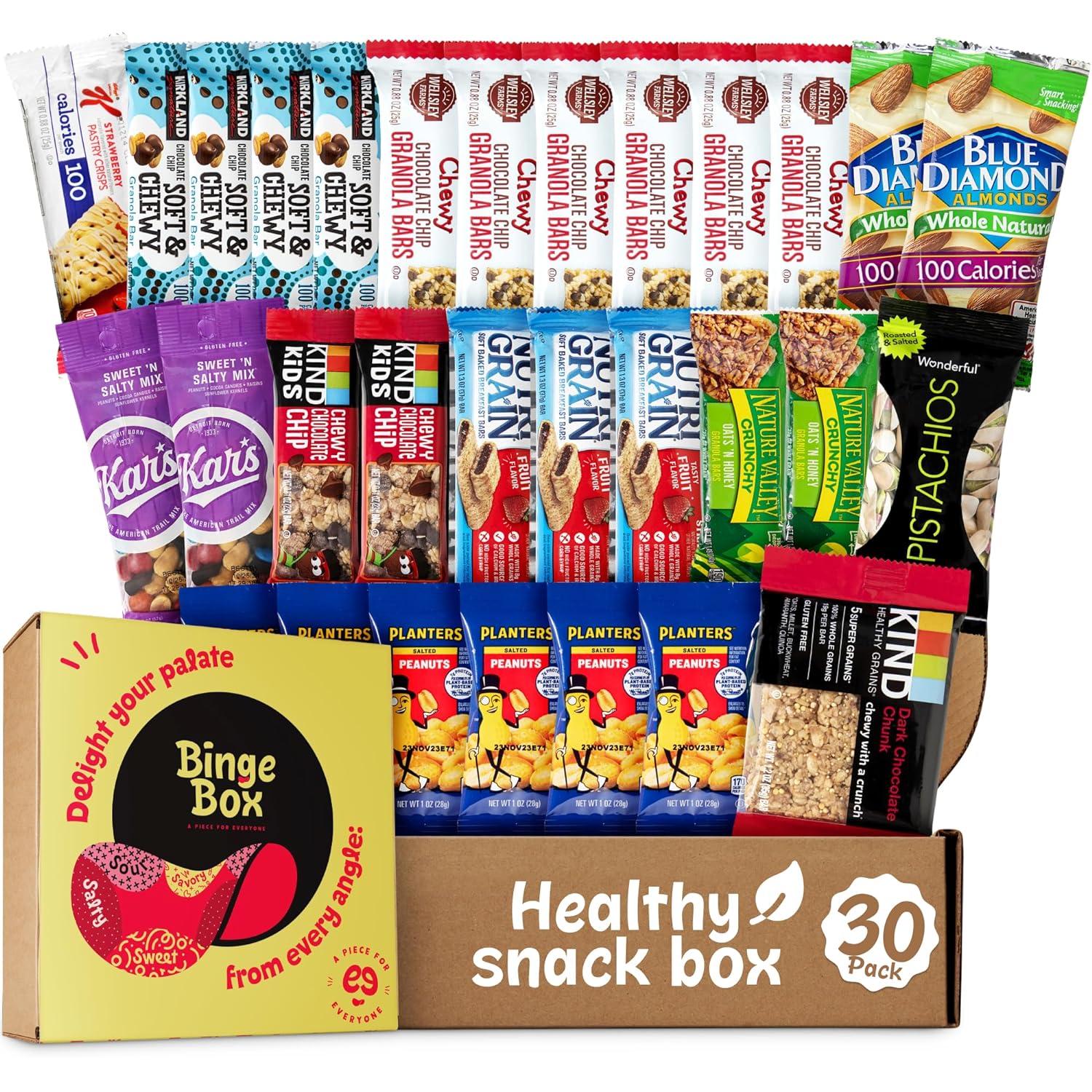 Healthy Snack Box Care Package -30 Piece Food Snack Variety Pack for, College Kids, Adults, Military, Boyfriend, Girlfriend, Office ,Birthdays, – This Healthy Snack Packs Includes a Variety of Granola Bars, Nuts & More